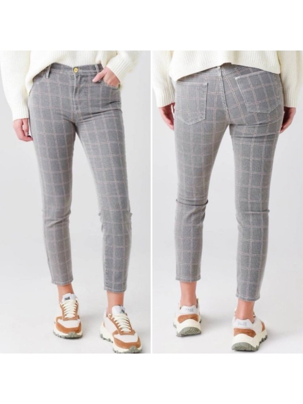NEW FRAME Plaid Trouser Pants 28 Gray